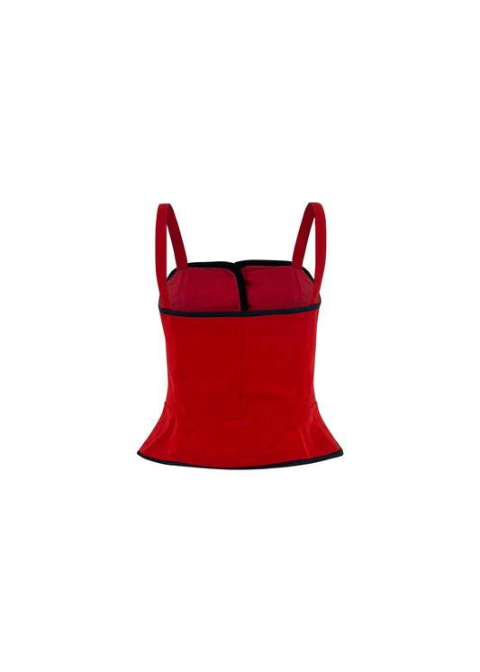 Red Cotton Bustier with Black Trim