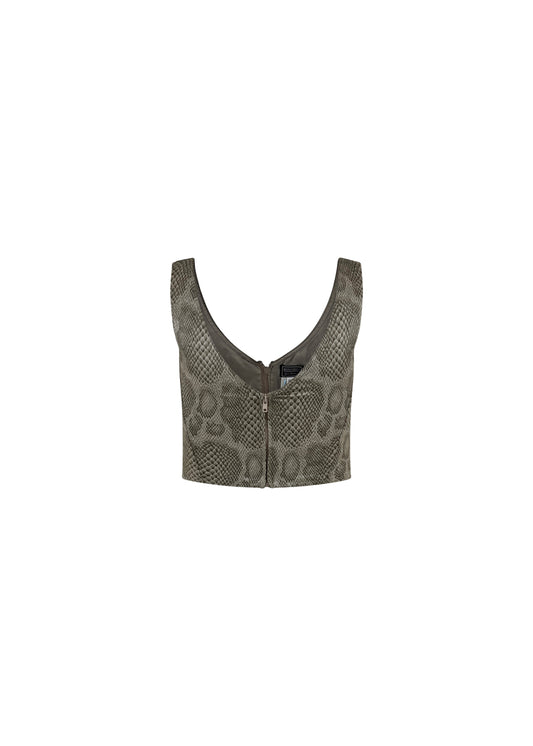 Silver Python Print Lace Up Top