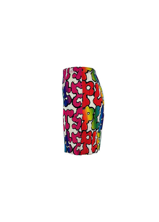 White & Rainbow Pleats Please Bubble Letters Mini Skirt