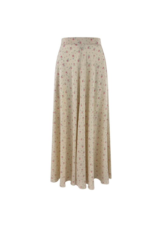 White Silk Floral Purple Label Maxi Skirt