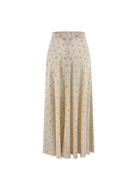 White Silk Floral Purple Label Maxi Skirt