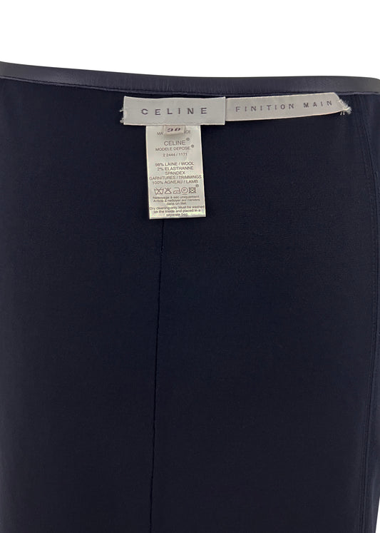Black Wool Pencil Skirt with Leather Trim