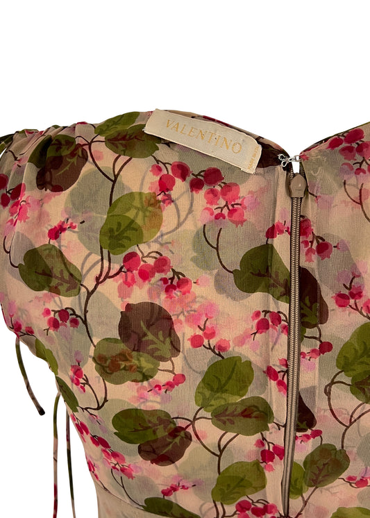Beige & Pink Silk Lily of the Valley Print Dress