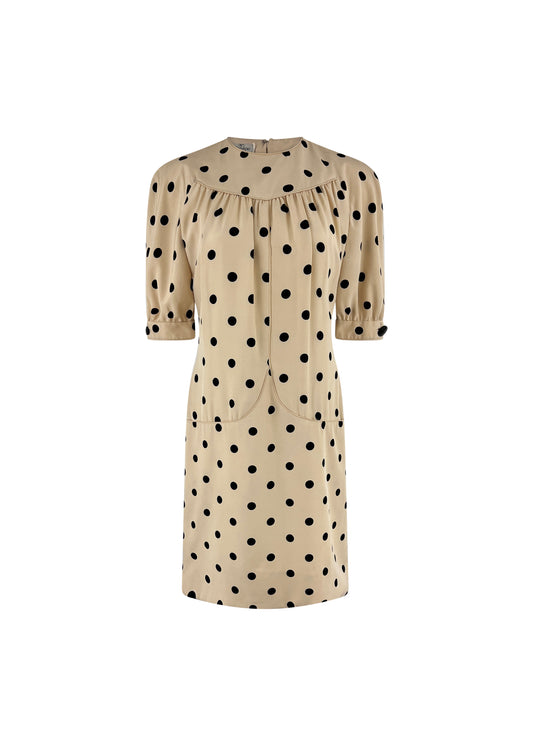 Cream Polka Dot Puff Sleeve Dress