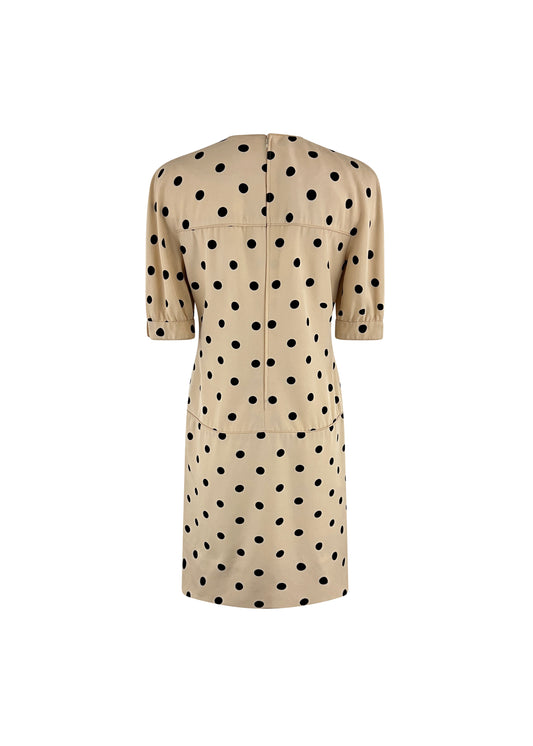 Cream Polka Dot Puff Sleeve Dress