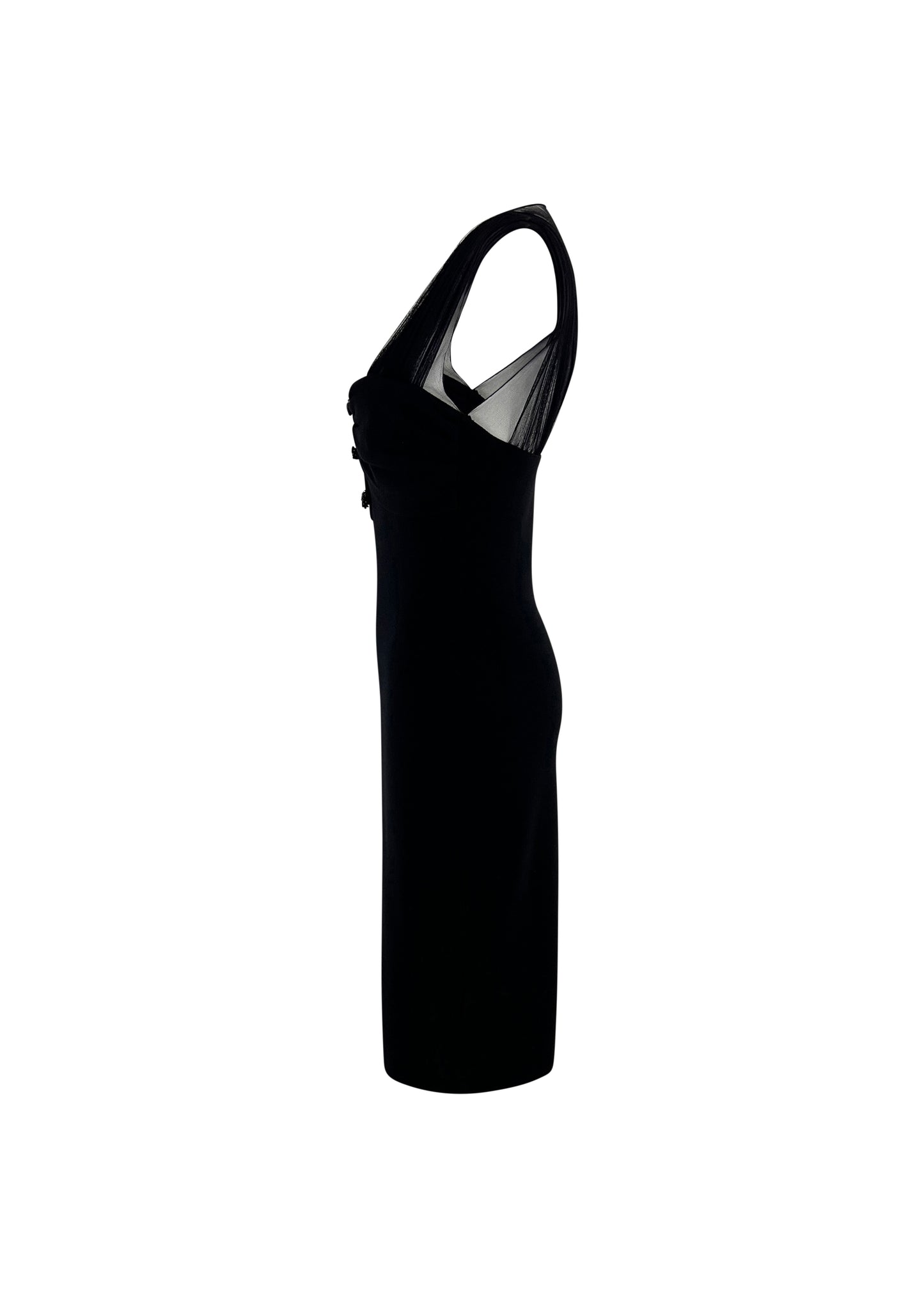 Black Mesh Crystal Bow Front Dress