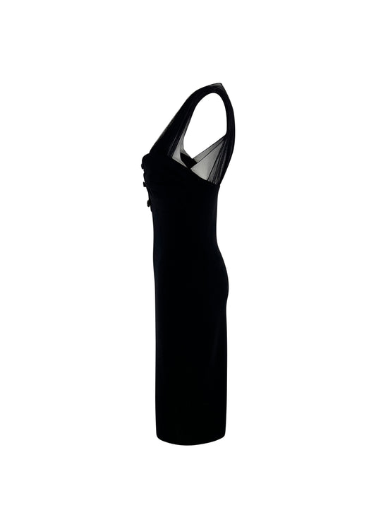 Black Mesh Crystal Bow Front Dress