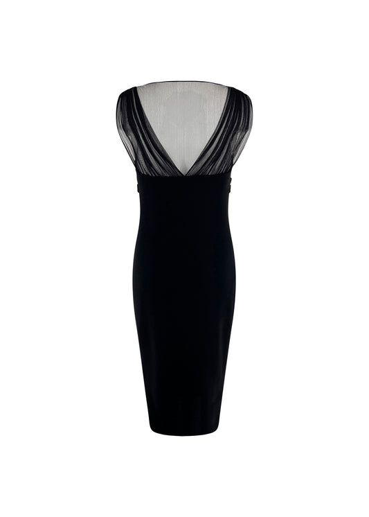 Black Mesh Crystal Bow Front Dress