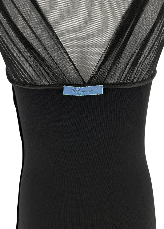 Black Mesh Crystal Bow Front Dress