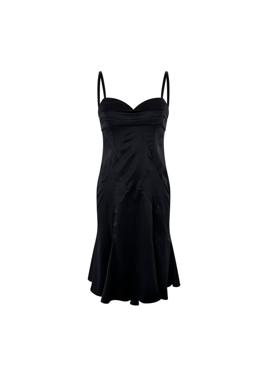 Black Satin Just Cavalli Fluted Hem Dress