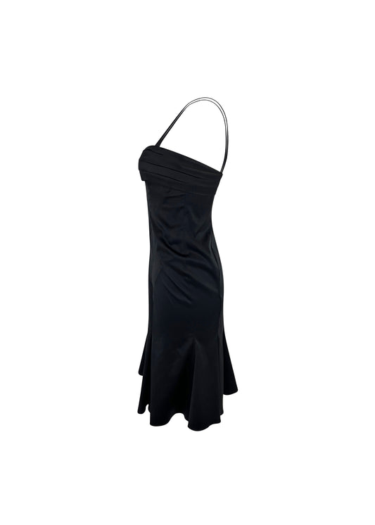 Black Satin Just Cavalli Fluted Hem Dress