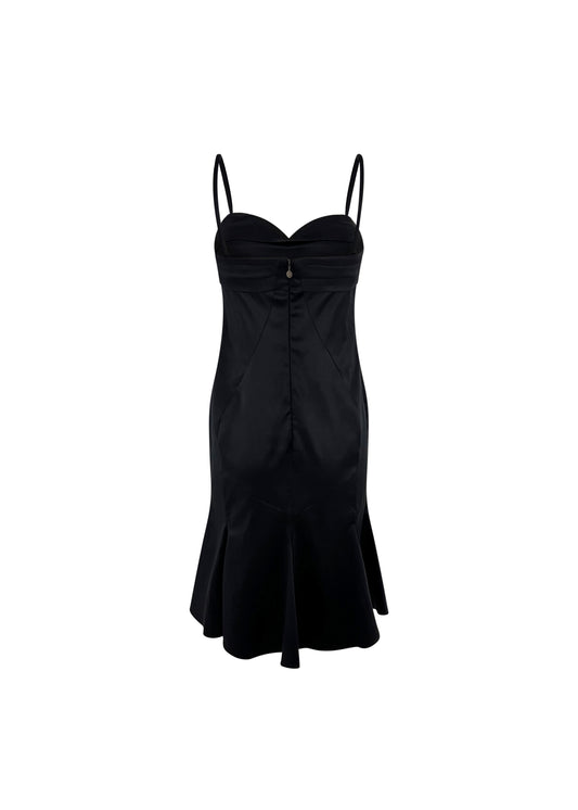 Black Satin Just Cavalli Fluted Hem Dress
