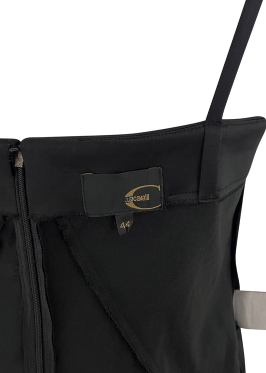 Black Satin Just Cavalli Fluted Hem Dress