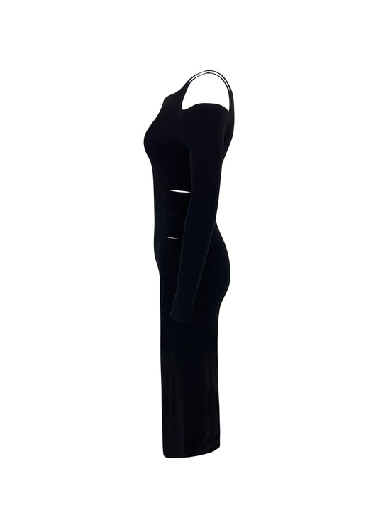 Black Knit Cutout Ribbed Midi Dress