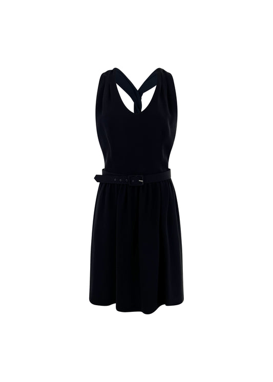 Black Silk Blend Twisted Back Dress
