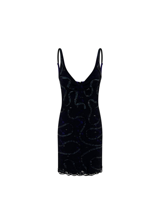 Purple & Black Lace Mini Dress