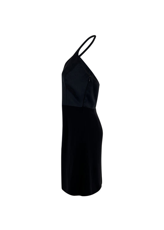 Black Silk Front Slit Halter Dress