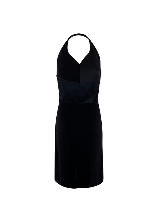 Black Silk Front Slit Halter Dress