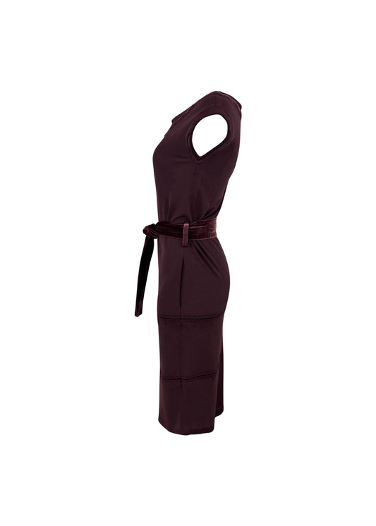 Burgundy Cap Sleeve Dress with Velvet Trim